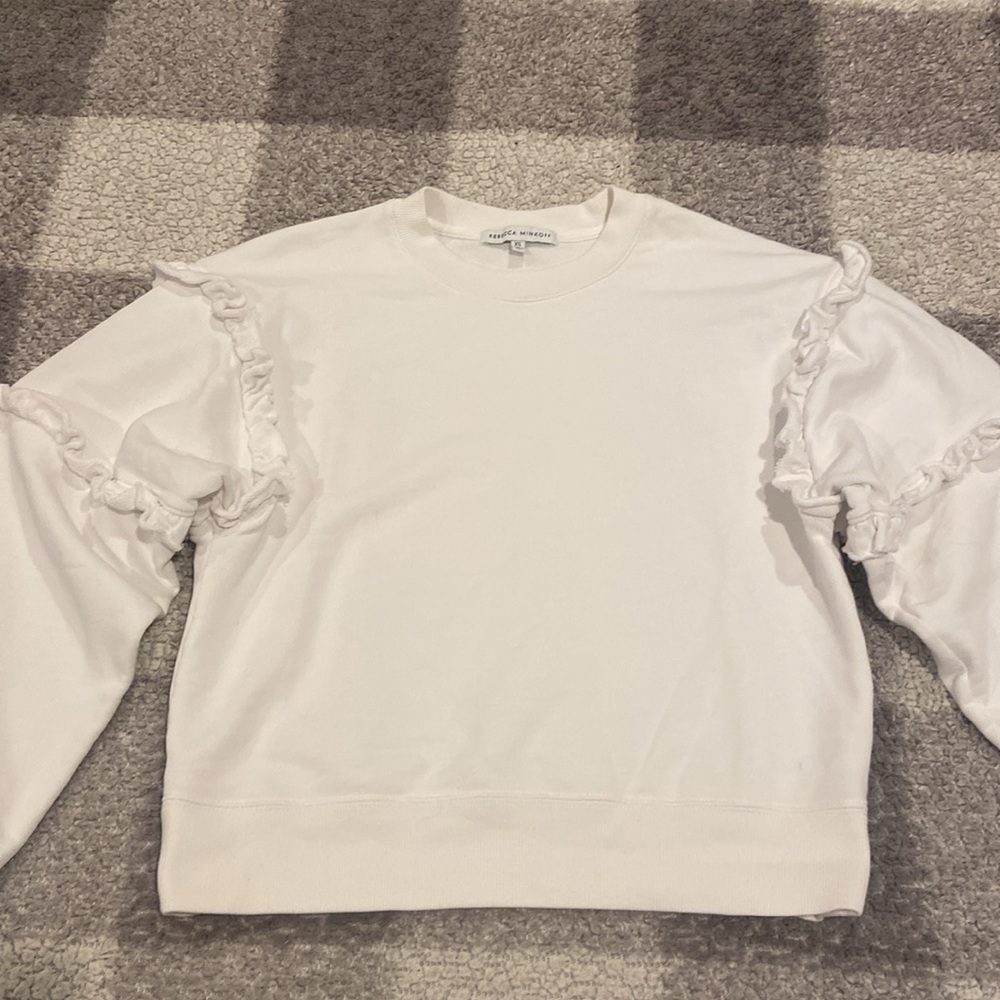 Rebecca Minkoff white ruffle cotton sweatshirt size XS